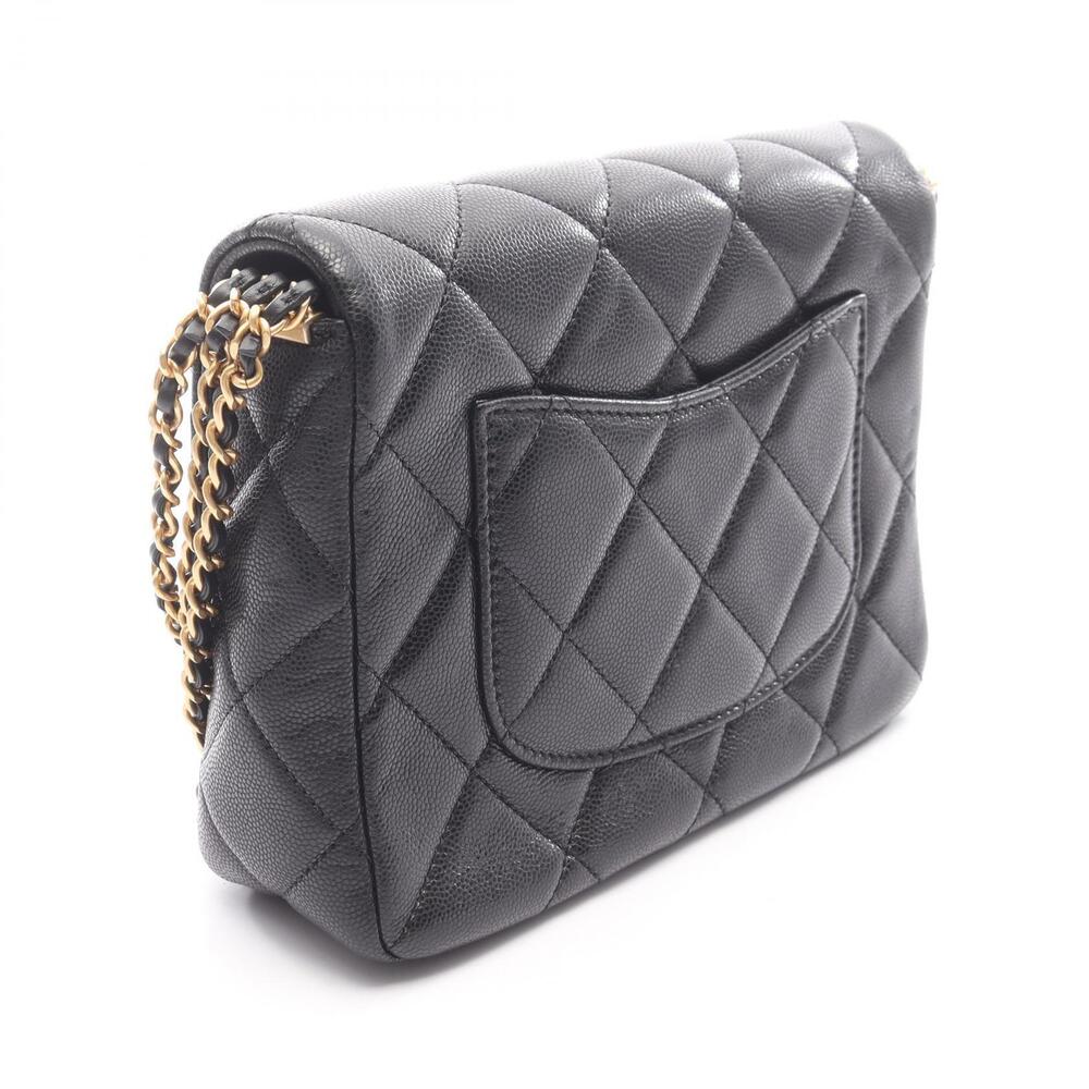 Chanel Calfskin Shoulder Bag Matelasse Caviar Leather Black Grained Black